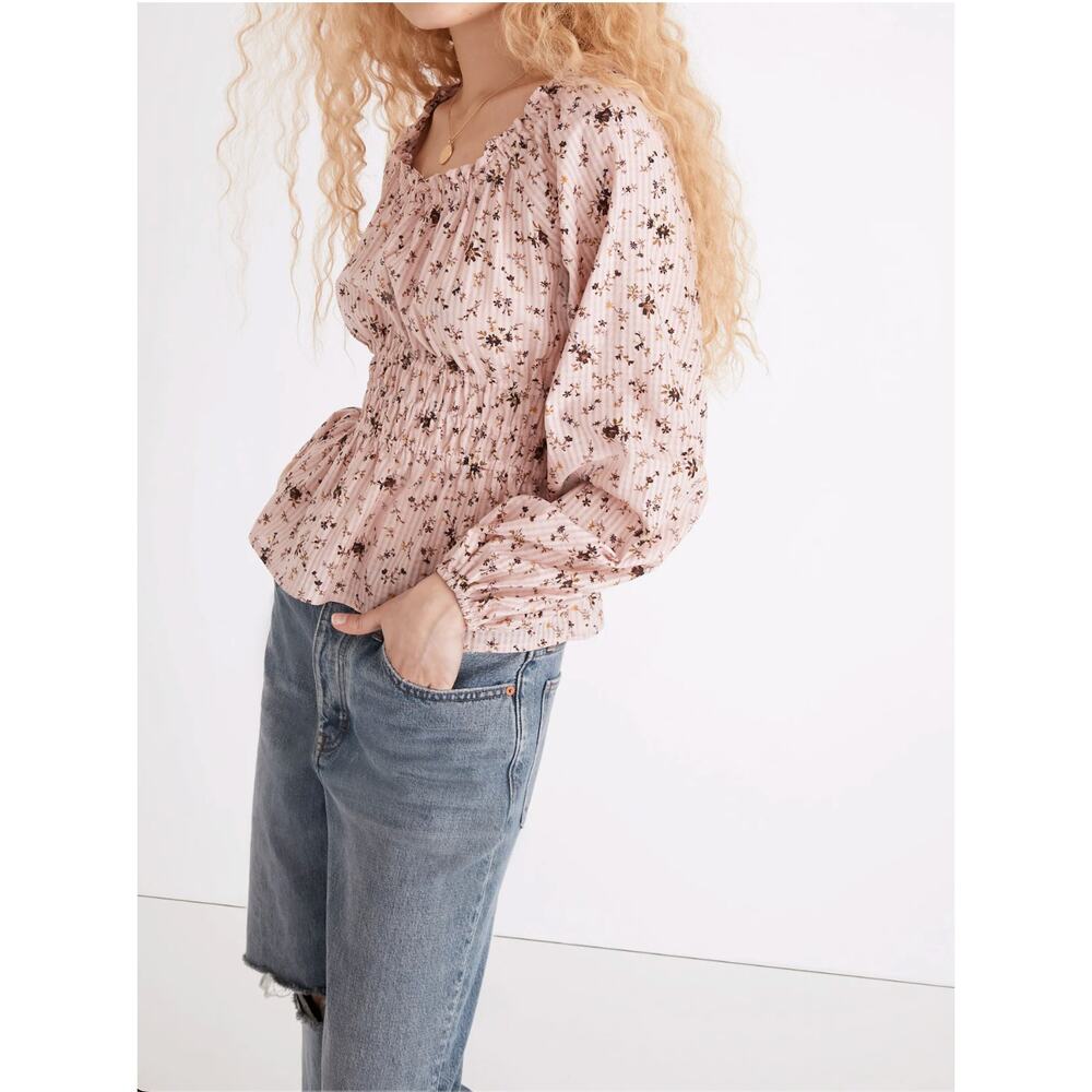 Madewell Sophia Long Sleeve Blouse Top in Pink Bouquet Floral NE183 // L - Picture 2 of 13